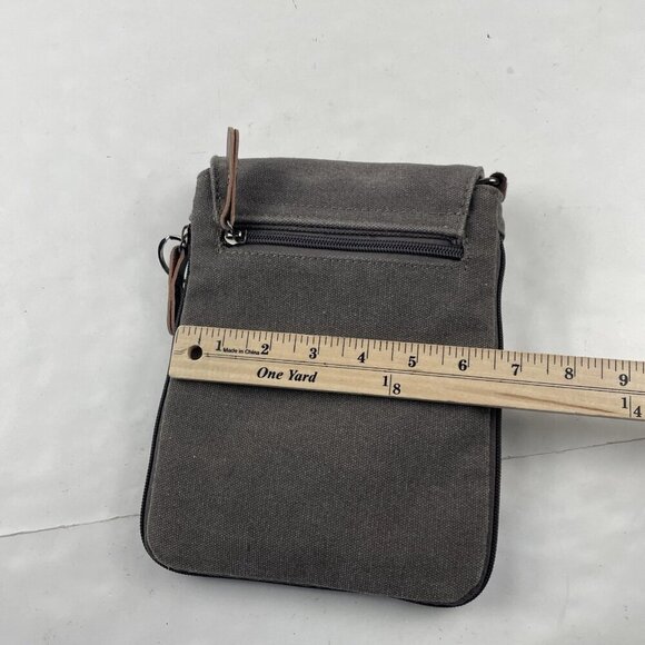 Sechunk Travel Crossbody Shoulder Bag Gray Canvas Front Flap Multiple Pockets - Picture 10 of 11